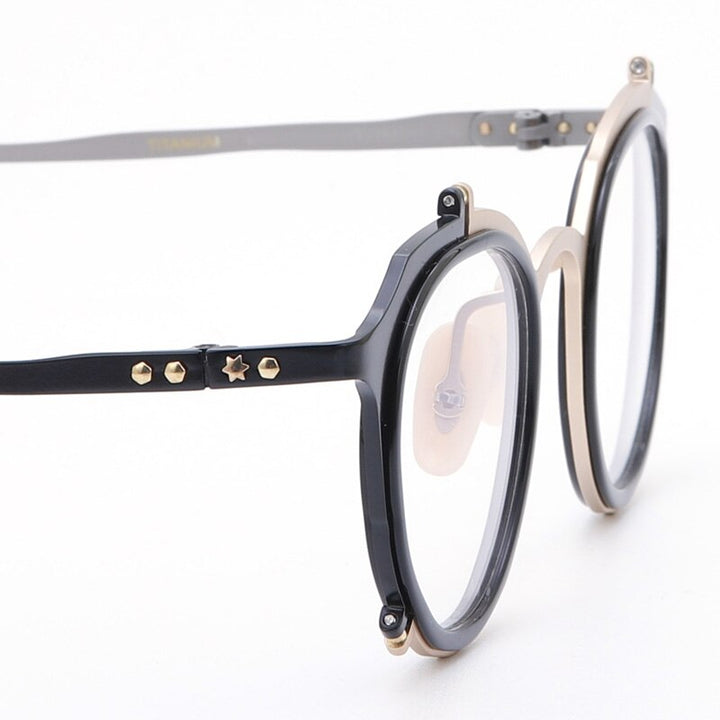 Muzz Men's Full Rim Round Hand Crafted Titanium Acetate Frame Eyeglasses 0050 Full Rim Muzz   
