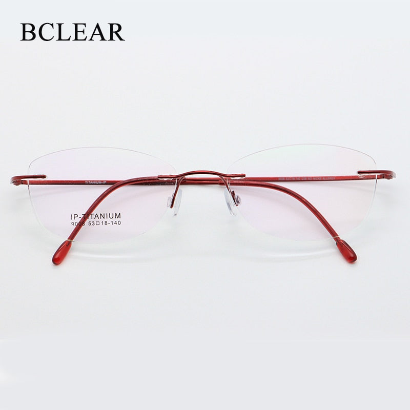 Women's Rimless Titanium Frame Eyeglasses Customizable Lenses 9008 Rimless Bclear Red  