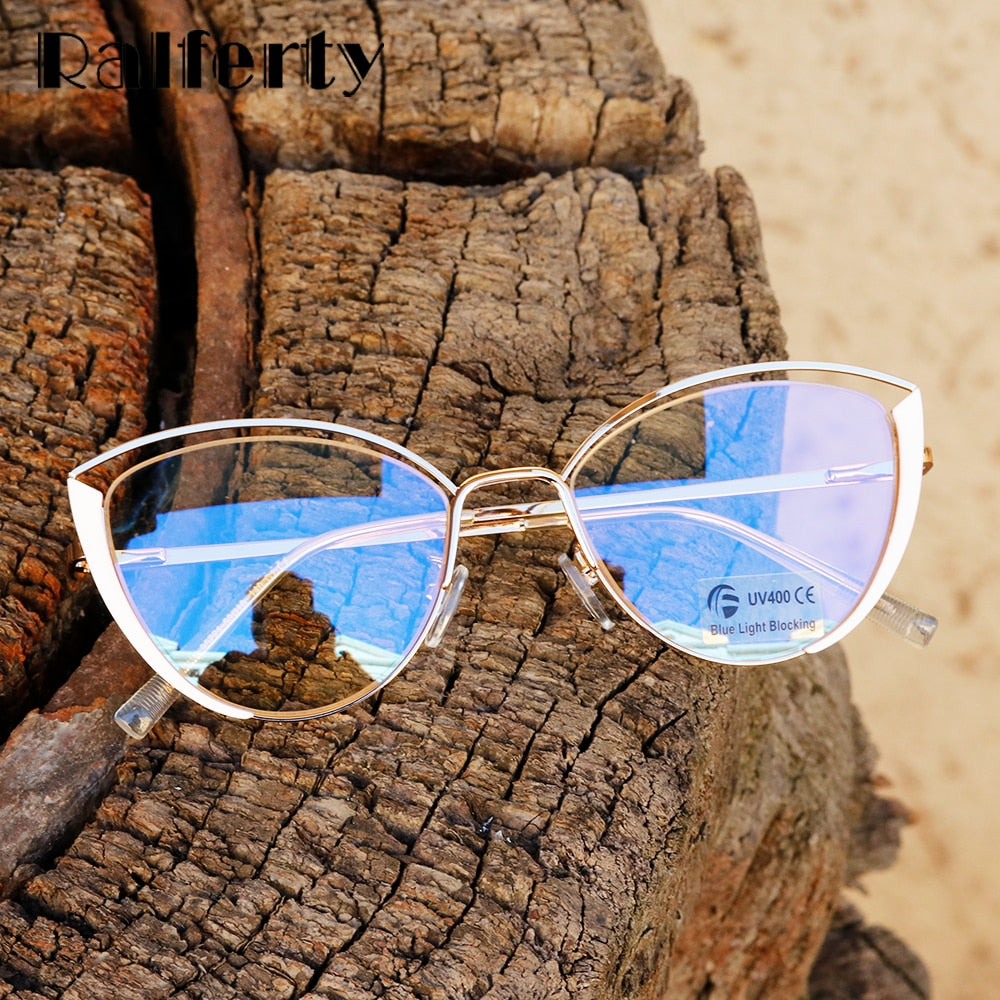 Ralferty Glasses Women Anti Blue Light Decorative Cat Eye Frame For F95721 Full Rim Ralferty   