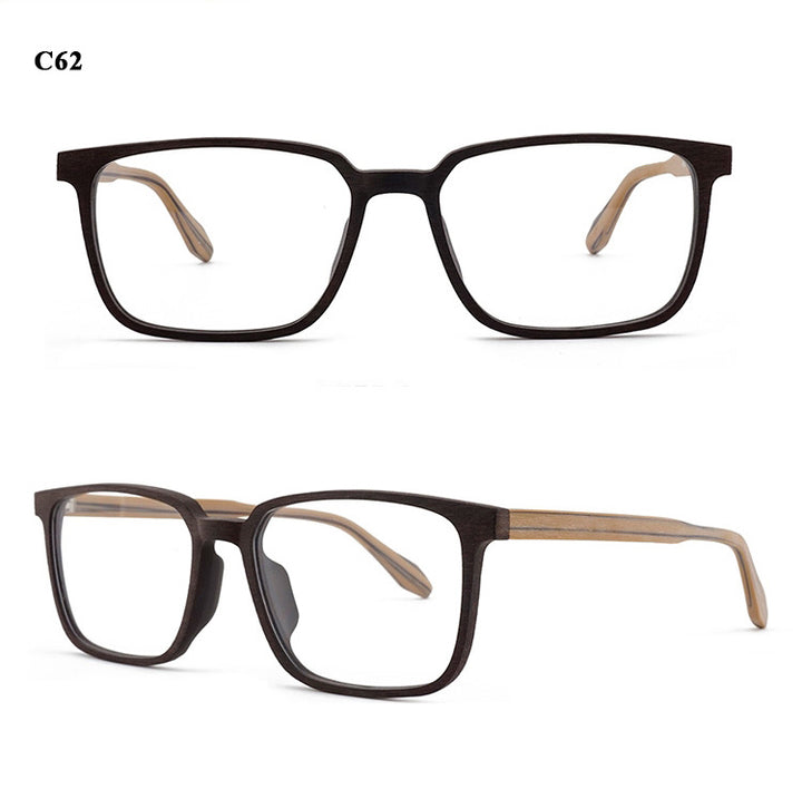 Hdcrafter Men's Full Rim Oversized Square Wood Frame Eyeglasses 1693 Full Rim Hdcrafter Eyeglasses   