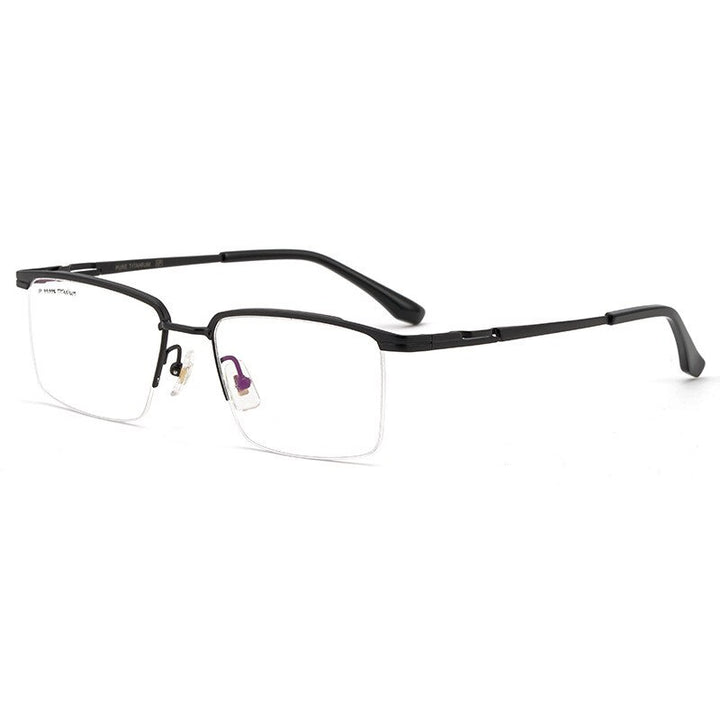 Yimaruili Men's Semi Rim Titanium Frame Eyeglasses 2028 Semi Rim Yimaruili Eyeglasses Black  