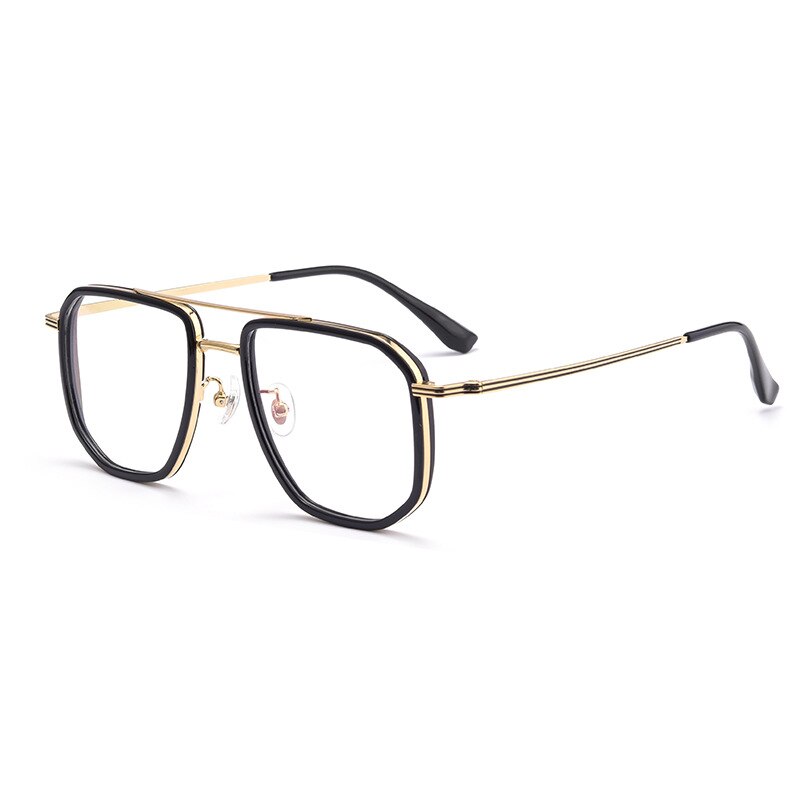 KatKani Men's Full Rim Double Bridge Square Titanium Frame Eyeglasses 2216yj Full Rim KatKani Eyeglasses Black Gold  