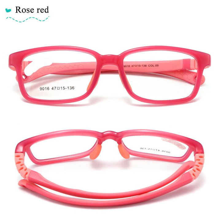 Children's Unisex Plastic Titanium Full Rim Frame Eyeglasses 9016 Full Rim Bclear rose red  