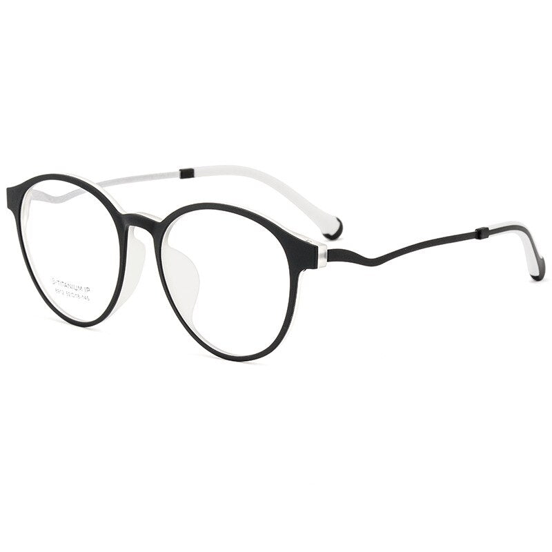 KatKani Unisex TR90 Resin β Titanium Round Frame Eyeglasses 8912zy Frame KatKani Eyeglasses Black Transparent  