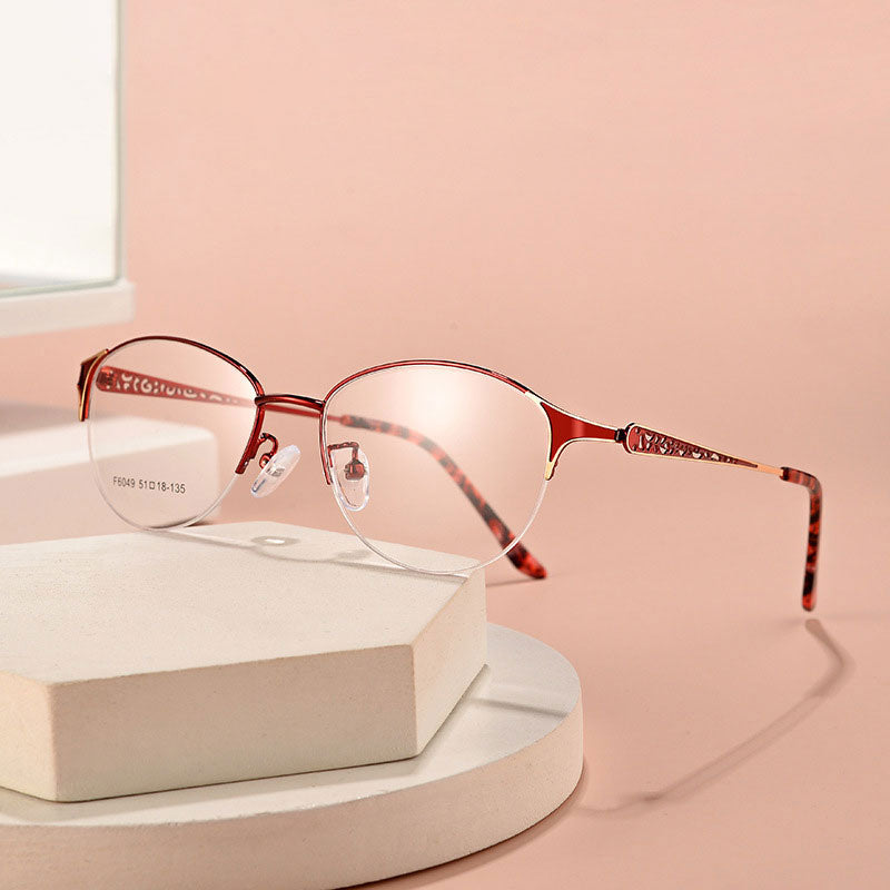 Hotony Women's Semi Rim Oval Alloy Eyeglasses F6049 Semi Rim Hotony   