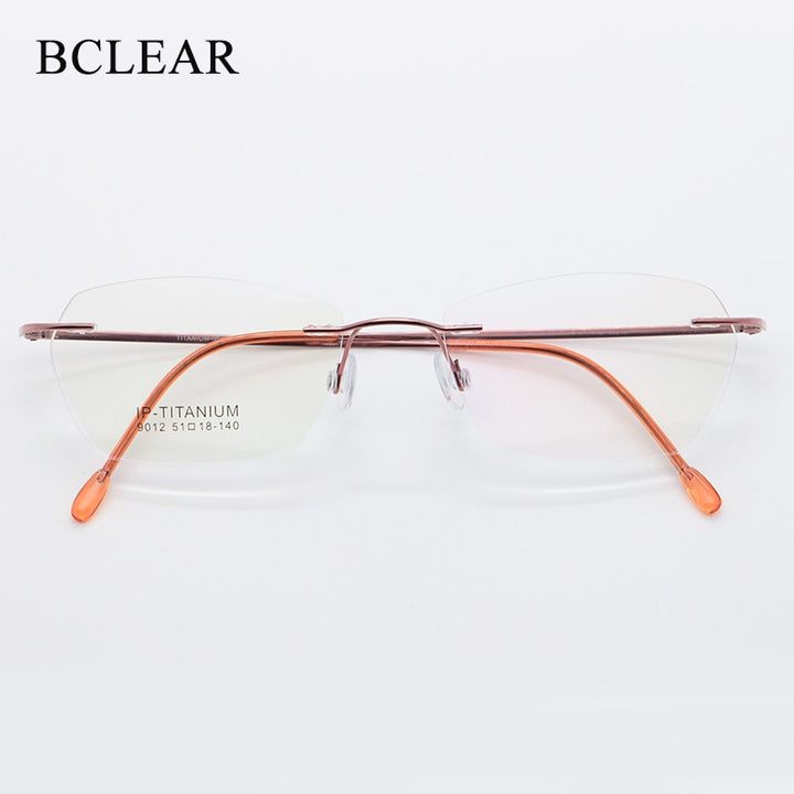 Women's Rimless Titanium Frame Eyeglasses Customizable Lenses 9012 Rimless Bclear Pink  