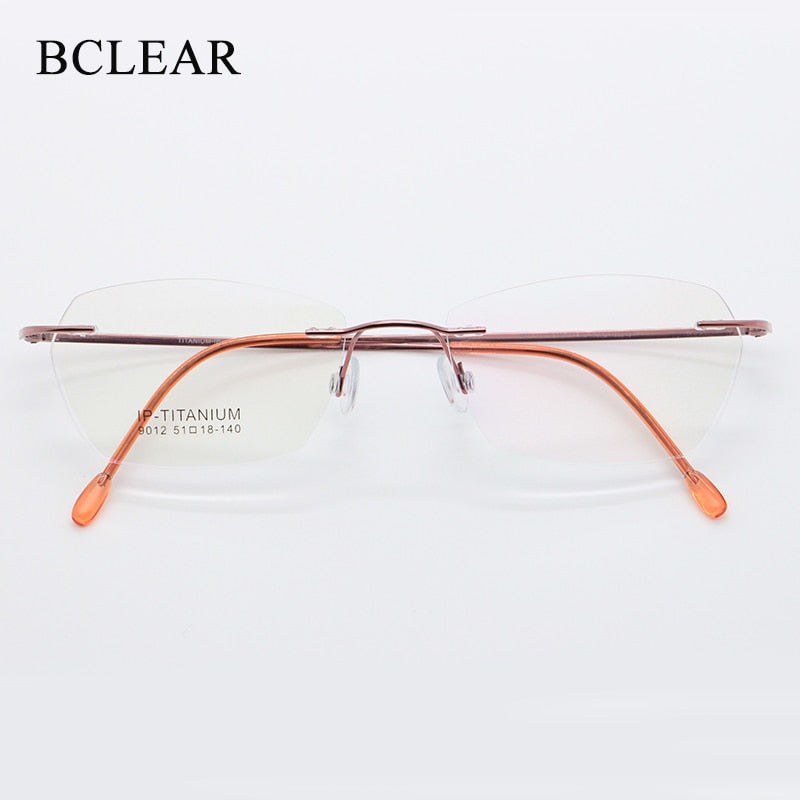 Women's Rimless Titanium Frame Eyeglasses Customizable Lenses 9012 Rimless Bclear Pink  