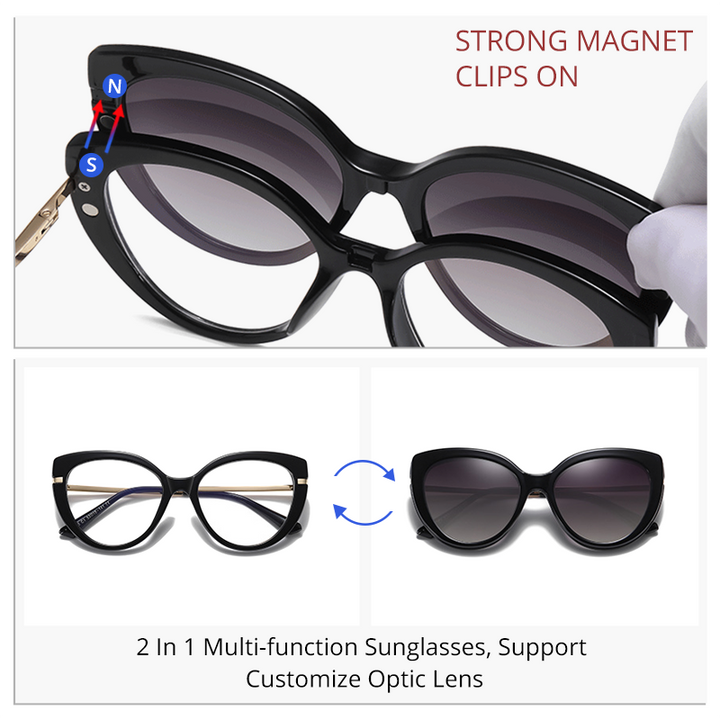 Ralferty Clip On Sunglasses Women Cat's Eye Glasses Anti Blue Light F95336 Clip On Sunglasses Ralferty   