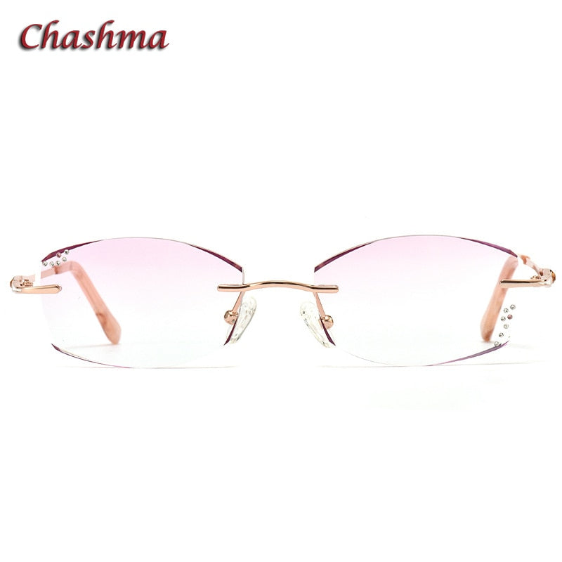 Chashma Ochki Women's Rimless Rectangle Titanium Eyeglasses Glitter Edge Tinted Lenses Rimless Chashma Ochki   