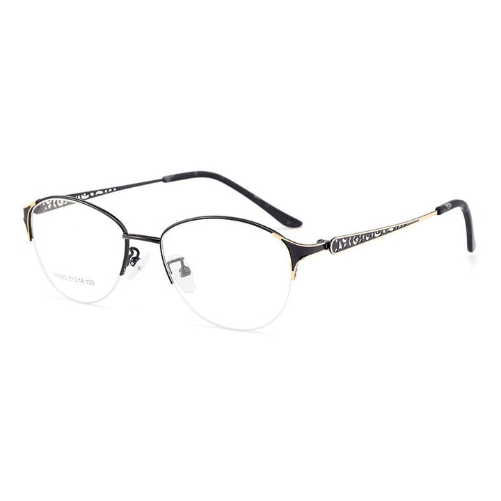 Hotony Women's Semi Rim Oval Alloy Eyeglasses F6049 Semi Rim Hotony Black  