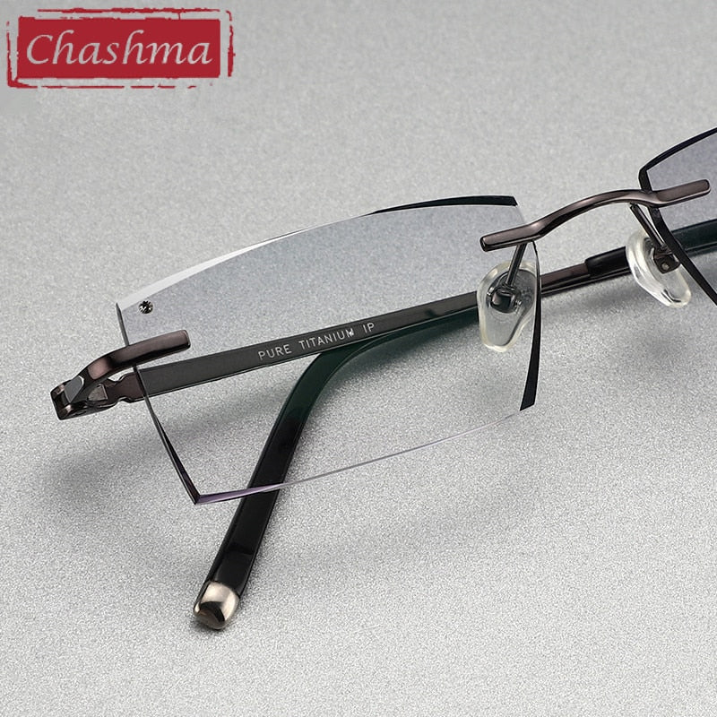 Chashma Ottica Men's Rimless Square Titanium Eyeglasses Tint Lenses 9090 Rimless Chashma Ottica   