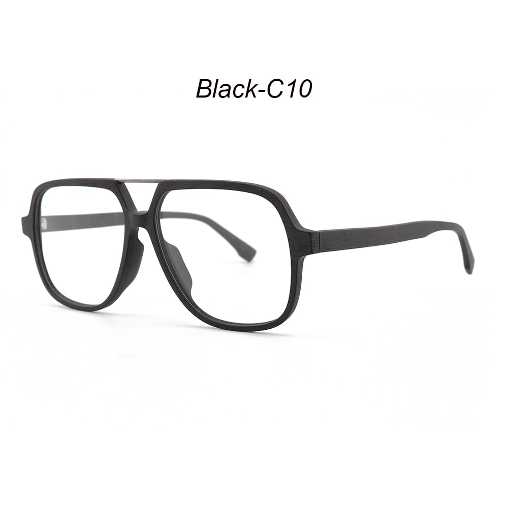Hdcrafter Unisex Full Rim Polygonal Double Bridge Wood Metal Frame Eyeglasses 6018 Full Rim Hdcrafter Eyeglasses Black-C10  