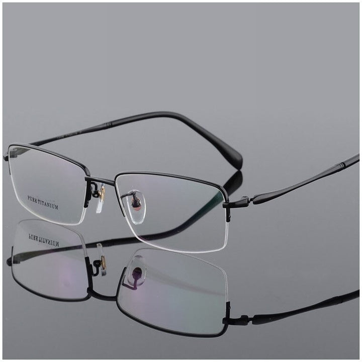 Men's Square Semi Rim Titanium Frame Eyeglasses 8296 Semi Rim Bclear black  