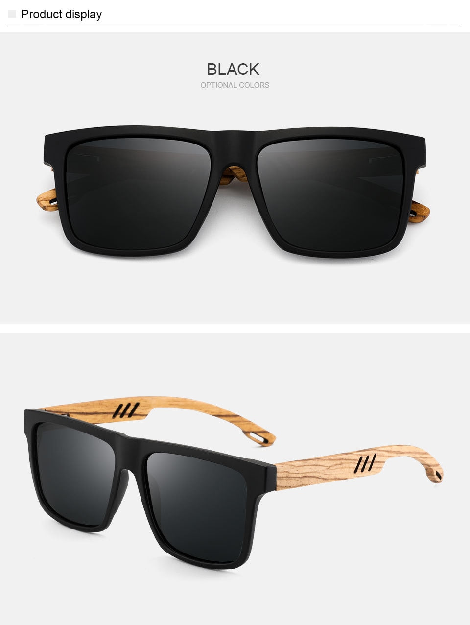 Yimaruili Unisex Full Rim Square  Bamboo/Wooden Frame Polarized Lens Sunglasses 8028 Sunglasses Yimaruili Sunglasses   