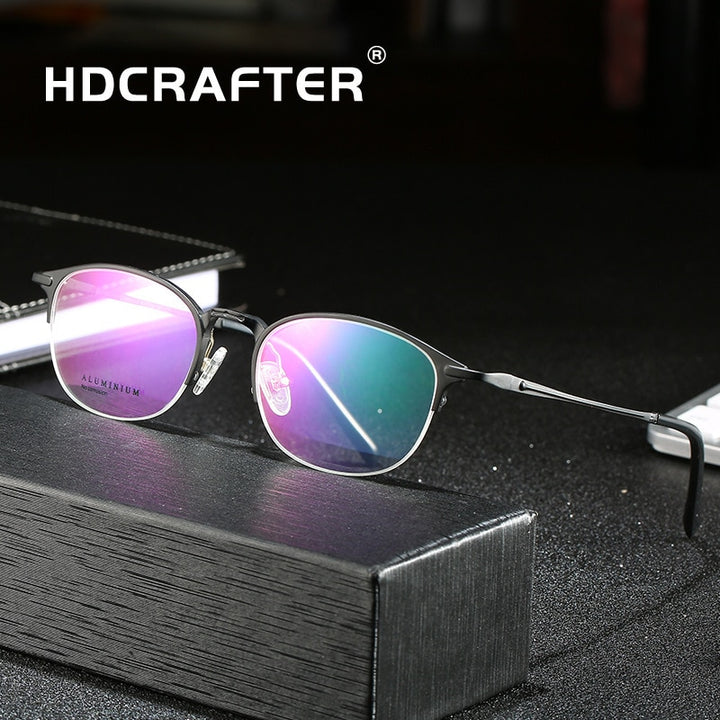 Hdcrafter Unisex Semi Rim Round TR 90 Titanium Frame Eyeglasses 6301 Semi Rim Hdcrafter Eyeglasses   
