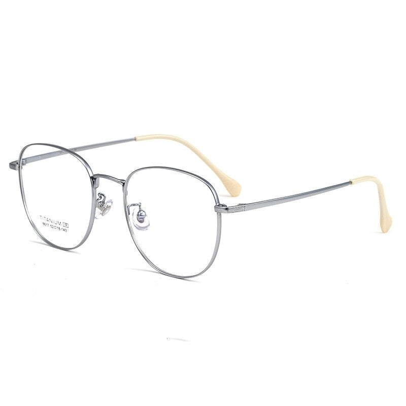 Yimaruili Unisex Full Rim Round Titanium IP Plated Frame Eyeglasses 8617F Full Rim Yimaruili Eyeglasses Silver  