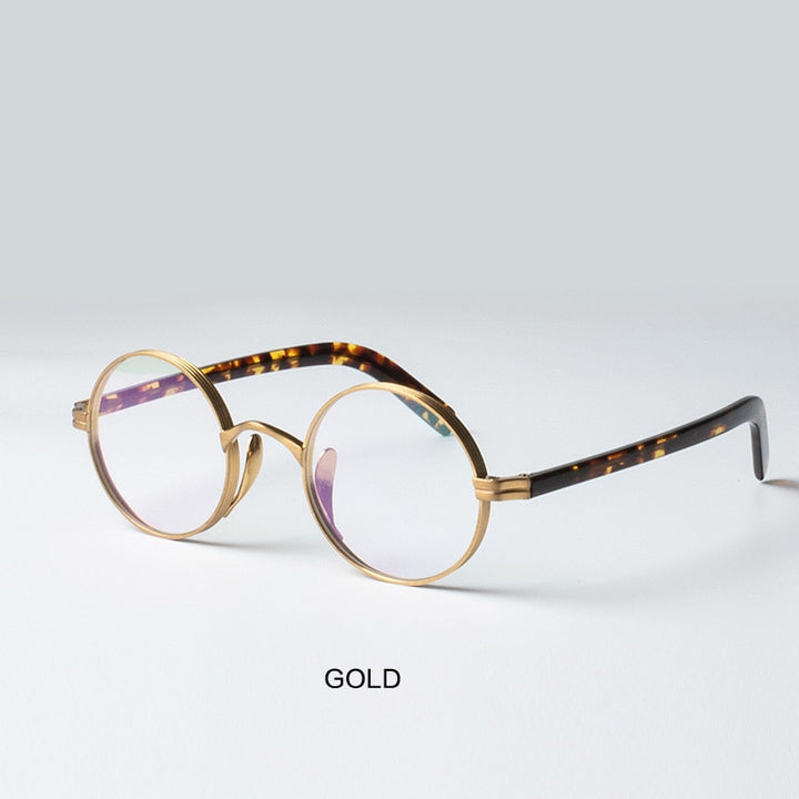 Muzz Men's Full Rim Round Titanium Frame Eyeglasses 10118 Full Rim Muzz Gold  