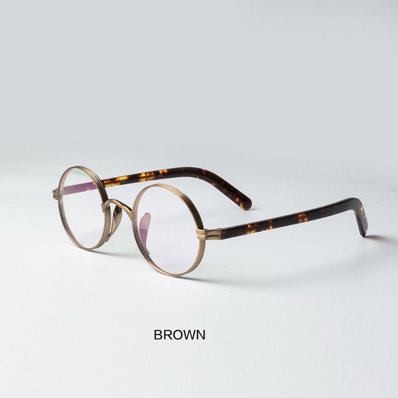 Muzz Men's Full Rim Round Titanium Frame Eyeglasses 10118 Full Rim Muzz Dark Brown  