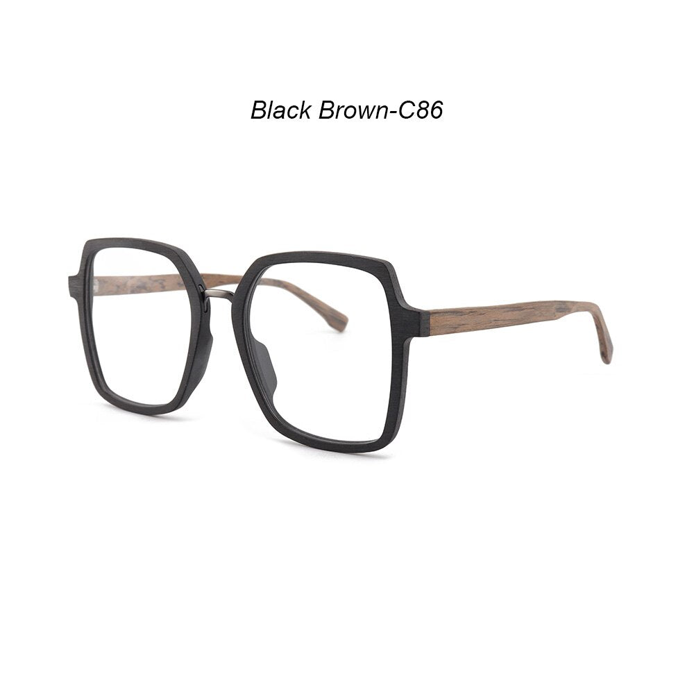 Hdcrafter Unisex Full Rim Polygonal Wood Frame Eyeglasses 6109 Full Rim Hdcrafter Eyeglasses Black Brown-C86  