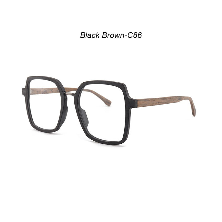 Hdcrafter Unisex Full Rim Polygonal Wood Frame Eyeglasses 6109 Full Rim Hdcrafter Eyeglasses Black Brown-C86  