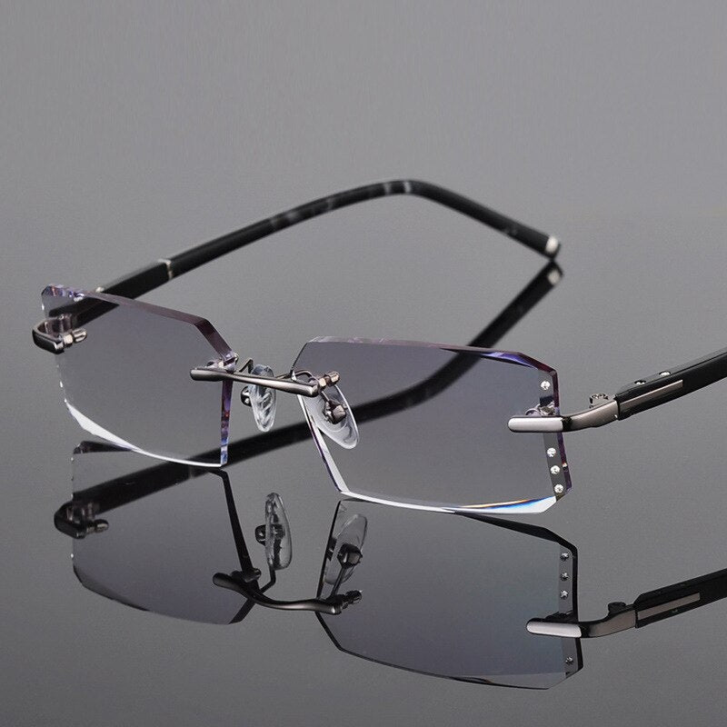 Reven Jate R58003 Alloy Rimless Diamond Cutting Man Glasses Frame Eyeglasses Men Eyewear Rimless Reven Jate grey  