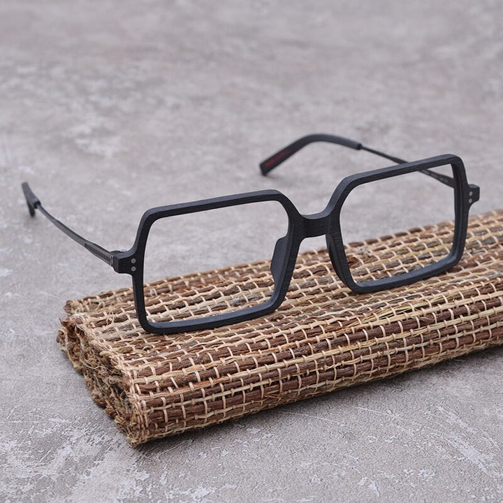 Hdcrafter Unisex Full Rim Oversized Square Wood Frame Eyeglasses Ft8890 Full Rim Hdcrafter Eyeglasses   