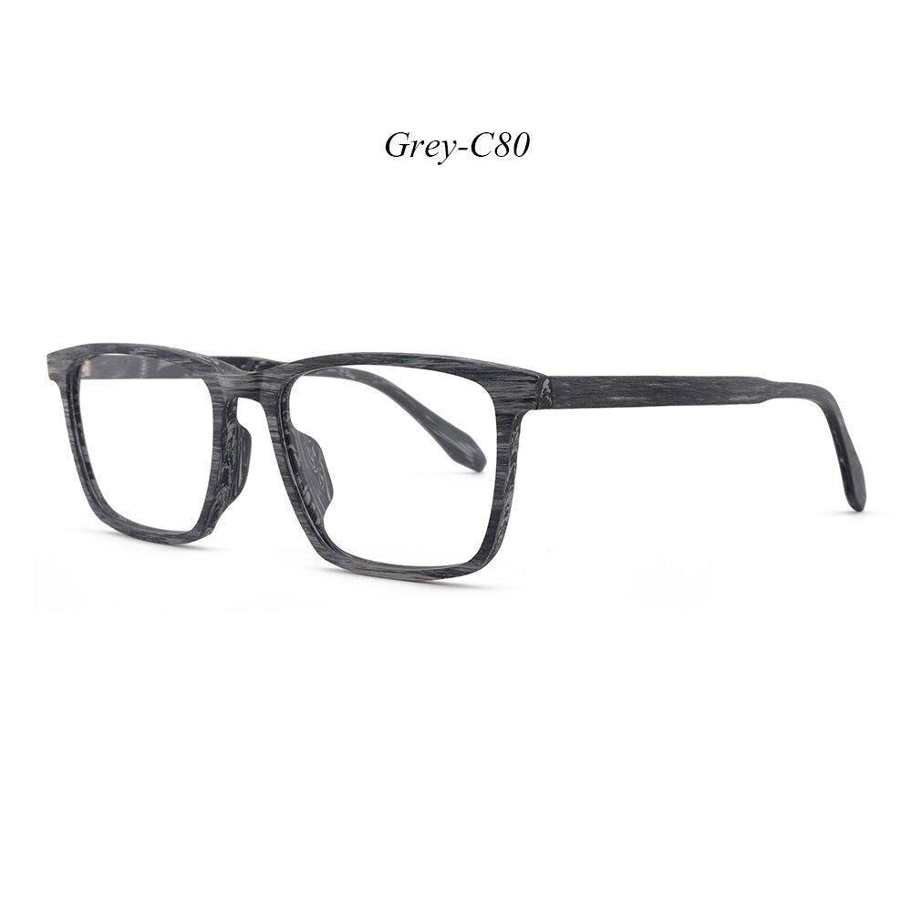 Hdcrafter Men's Full Rim Oversized Square Wood Frame Eyeglasses 1696 Full Rim Hdcrafter Eyeglasses C80  