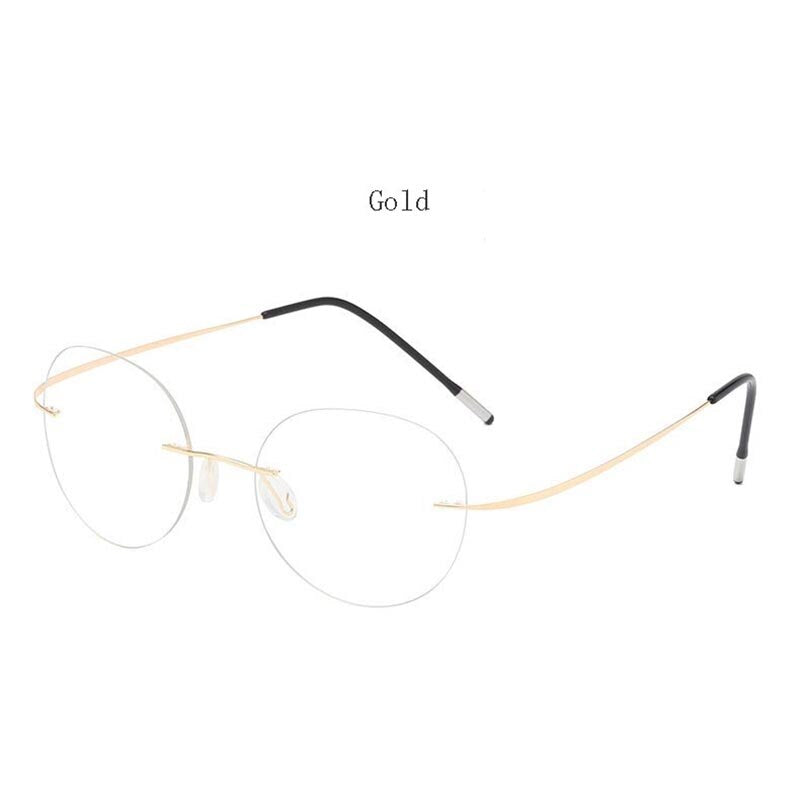 Hdcrafter Unisex Rimless Polygon Round Titanium Frame Eyeglasses 6001-6002 Rimless Hdcrafter Eyeglasses Model-B-Gold  