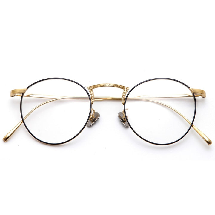Muzz Unisex Full Rim Round Titanium Frame Eyeglasses 8025 Full Rim Muzz Black Gold  