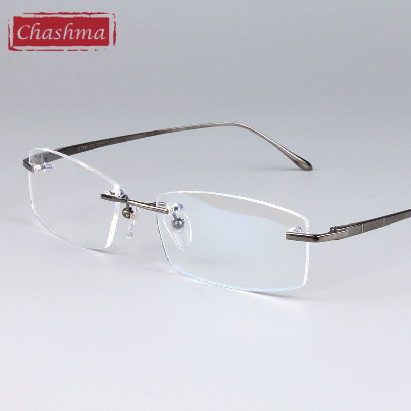 Chashma Ottica Unisex Rimless Rectangle Titanium Eyeglasses 75019 Rimless Chashma Ottica Gray  