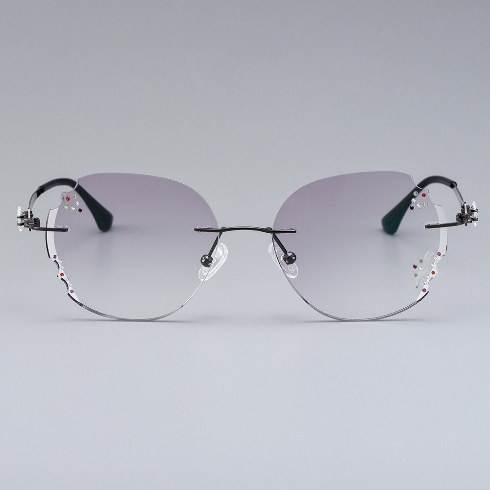 Women's Eyeglasses Alloy Rimless Round Diamond Trimming Cut Gradient Tinted Z2876 Rimless Gmei Optical   