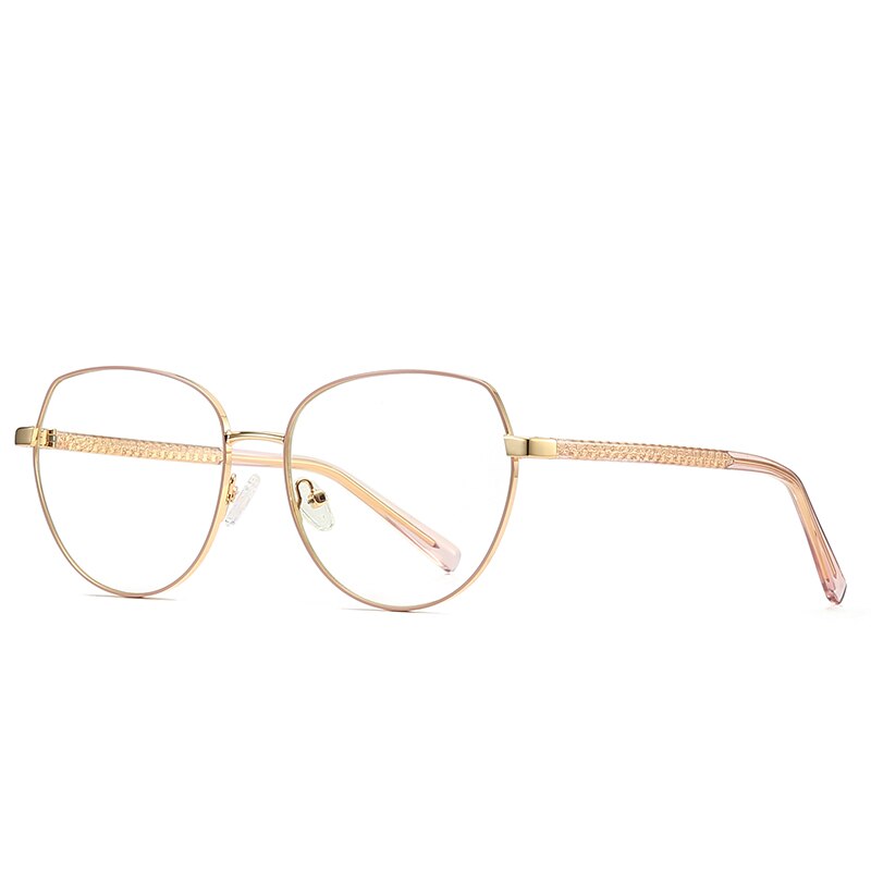 Hotochki Women's Full Rim Oval TR-90 Resin Alloy Frame Eyeglasses 3005 Full Rim Hotochki Gold  