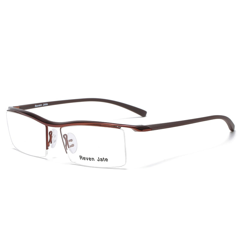 Reven Jate Browline Half Rim Alloy Metal Glasses Frame For Men Eyeglasses Eyewear Man Spectacles Frame Semi Rim Reven Jate brown  