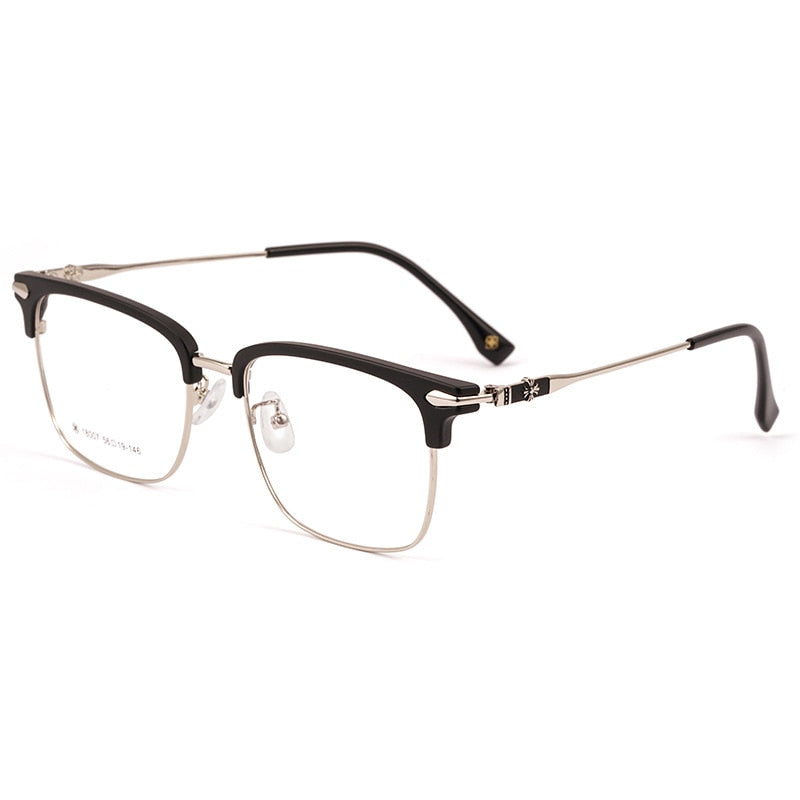 KatKani Men's Full Rim Square Alloy Frame Eyeglasses K18007 Full Rim KatKani Eyeglasses Black Silver  