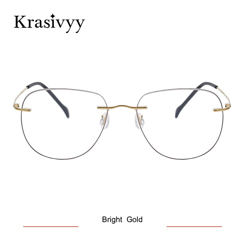 Krasivyy Unisex Rimless Oval Square Titanium Eyeglasses Ls07 Rimless Krasivyy Bright Gold  