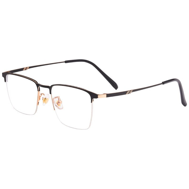 KatKani Men's Semi Rim Alloy Square Frame Eyeglasses 0645d Semi Rim KatKani Eyeglasses Black Gold  
