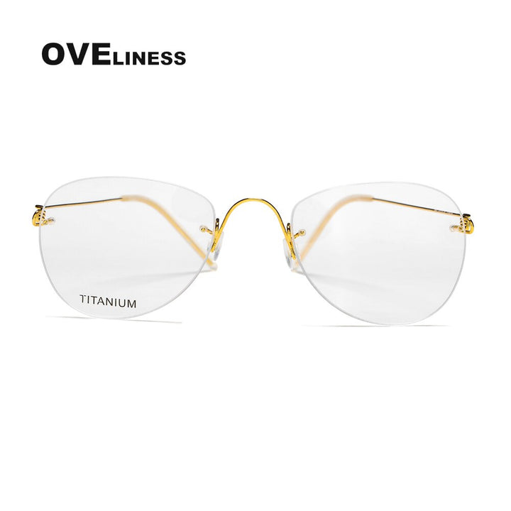 Oveliness Unisex Rimless Round Square Screwless Titanium Eyeglasses 9892 Rimless Oveliness gold  