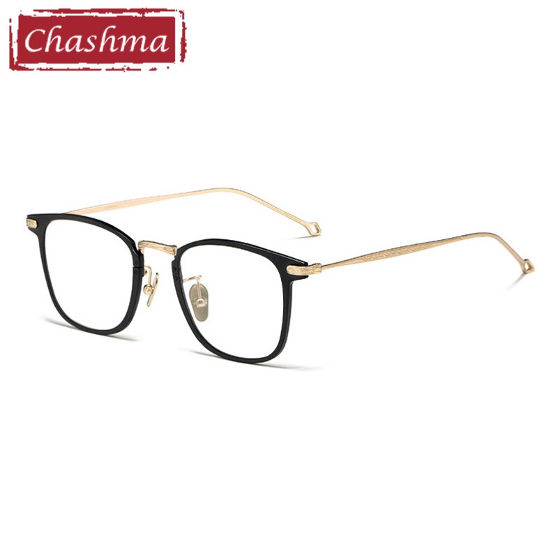 Chashma Men's Full Rim Square Titanium Frame Eyeglasses 30018 Full Rim Chashma Black with Gold  