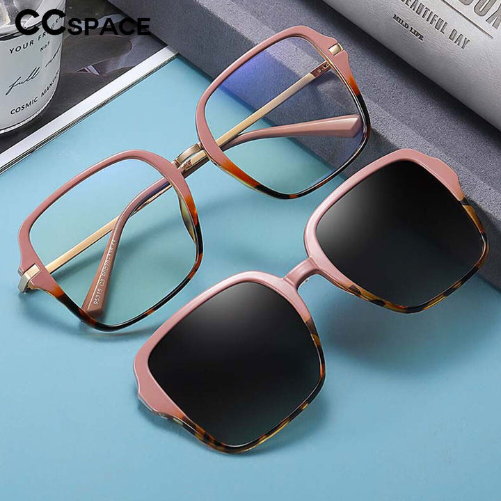 CCSpace Unisex Full Rim Square Tr 90 Frame Eyeglasses Clip On Sunglasses 53661 Clip On Sunglasses CCspace   