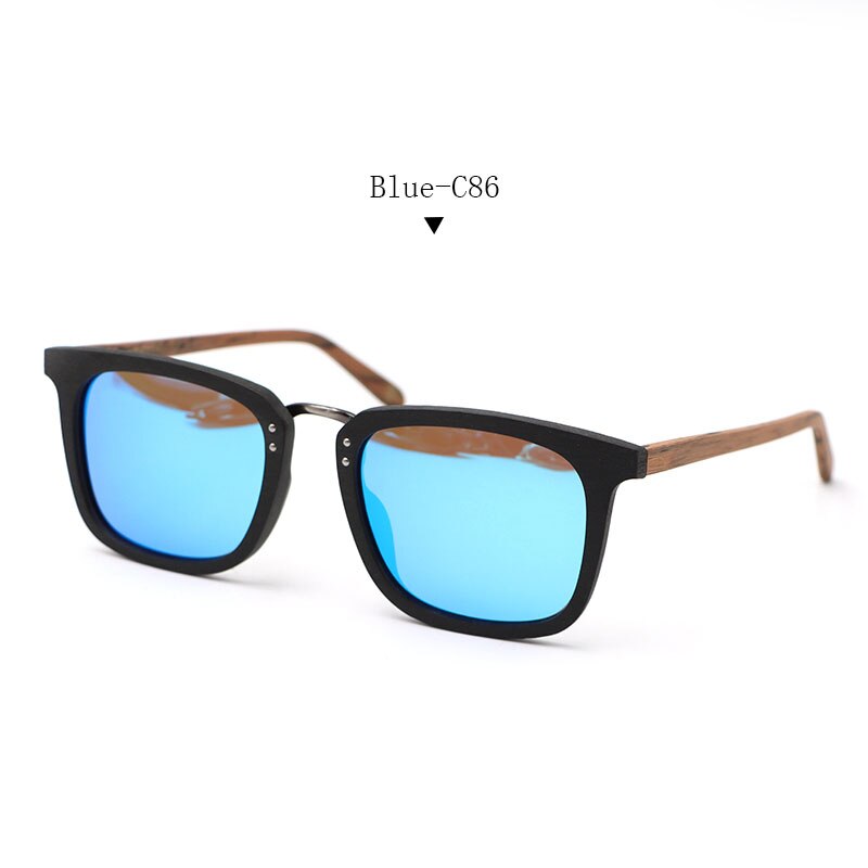 Hdcrafter Men's Full Rim Square Frame Polarized Wood Sunglasses Ps70851 Sunglasses HdCrafter Sunglasses Blue-C86  