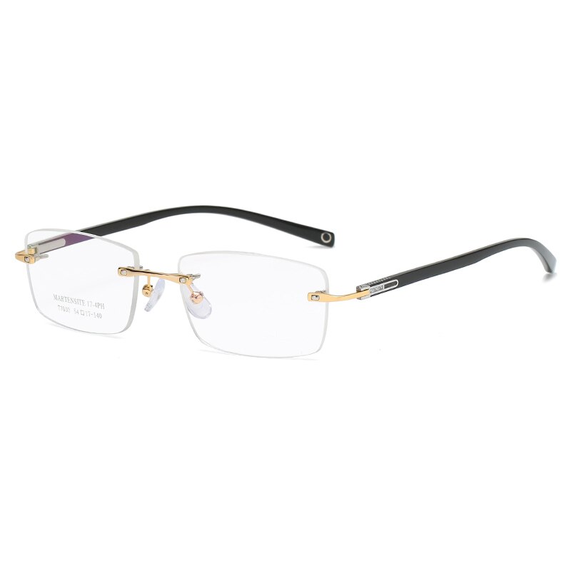 Zirosat 77003 Unisex Eyeglasses Rectangle Titanium Alloy Rimless Rimless Zirosat golden black cut  