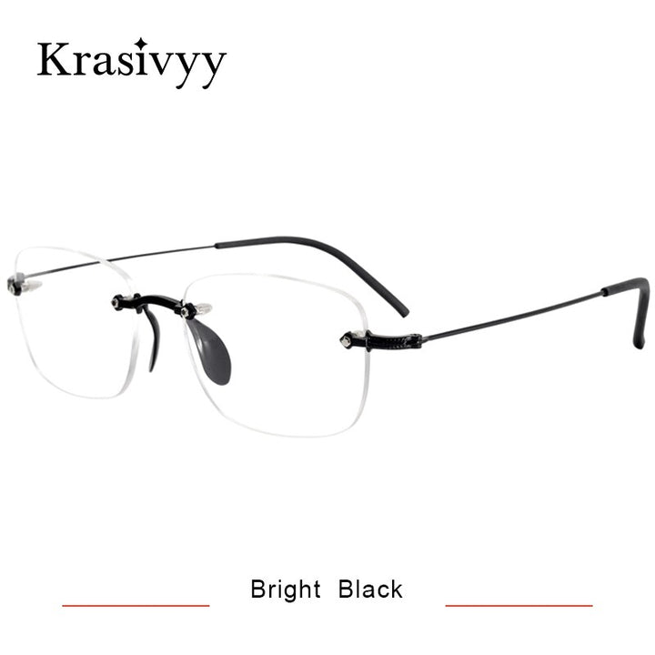 Krasivyy Men's Rimless Square Titanium Eyeglasses Kr16077 Rimless Krasivyy Bright Black CN 
