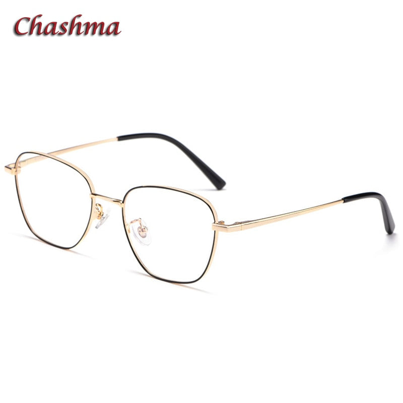 Chashma Ochki Unisex Full Rim Irregular Square Titanium Eyeglasses 9026 Full Rim Chashma Ochki Black Gold  