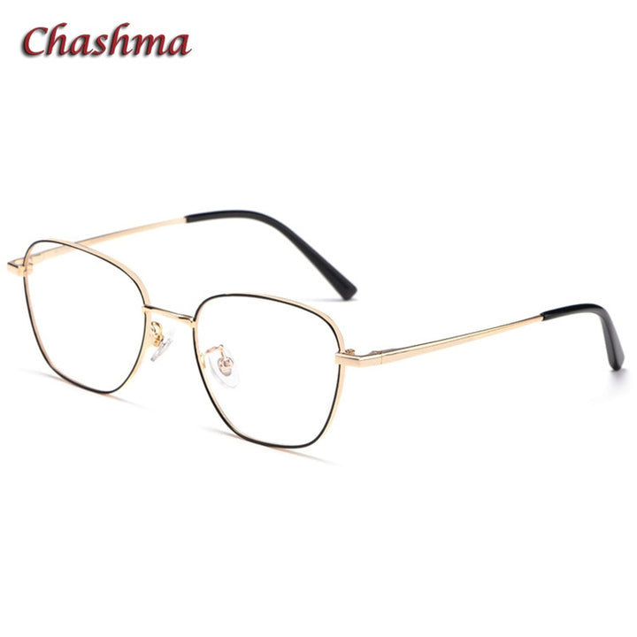 Chashma Ochki Unisex Full Rim Irregular Square Titanium Eyeglasses 9026 Full Rim Chashma Ochki Black Gold  