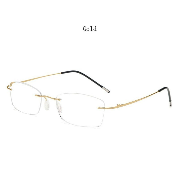 Hdcrafters Unisex Rimless Rectangle Titanium Frame Reading Glasses 8025 Reading Glasses Hdcrafter Eyeglasses +100 Gold 