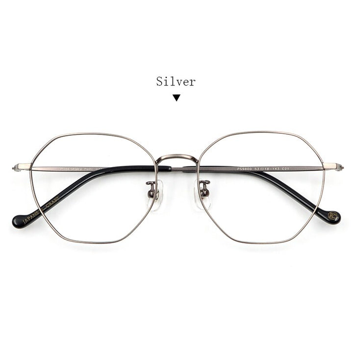 Hdcrafter Unisex Full Rim Polygon Alloy Frame Eyeglasses Ps9800 Full Rim Hdcrafter Eyeglasses Silver  