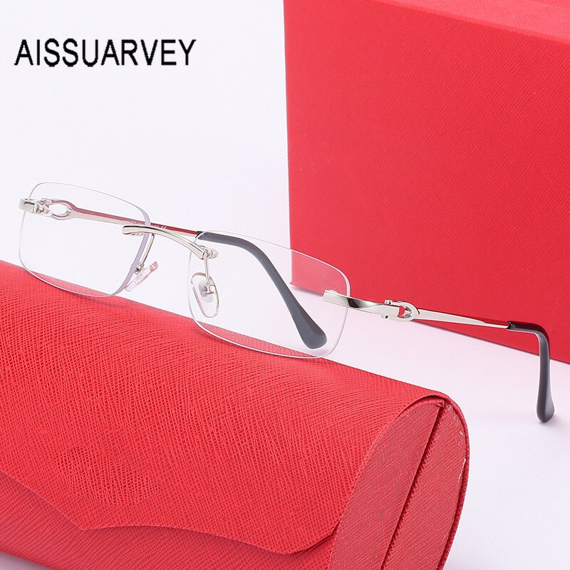 Aissuarvey Rimless Alloy Rectangular Lens Frame Men's Eyeglasses 3603466 Rimless Aissuarvey Eyeglasses   