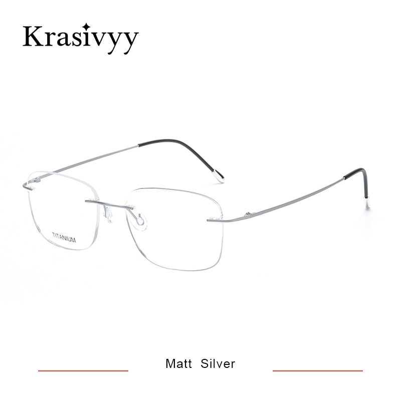 Krasivyy Men's Rimless Square Titanium Eyeglasses Kr16010 Rimless Krasivyy Matt Silver  