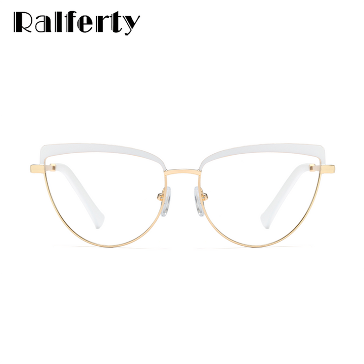 Ralferty Cat Eye Anti Blue Light Glasses Women Gold Metal White Eyeglass Glasses Frame Anti Blue Ralferty   