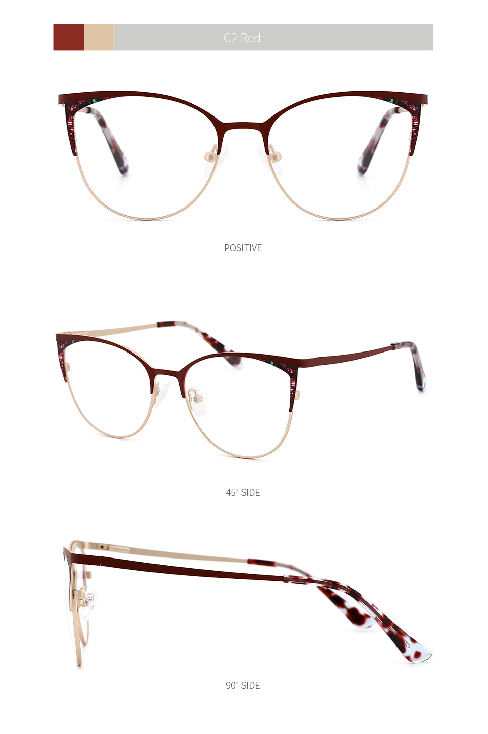 Kansept Women's Full Rim Cat Eye Stainless Steel Frame Reading Glasses 202113 Reading Glasses Kansept   